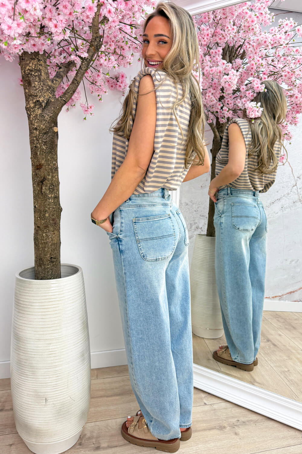 Statement stripe topje - Beige