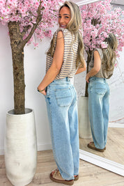 Statement stripe topje - Beige