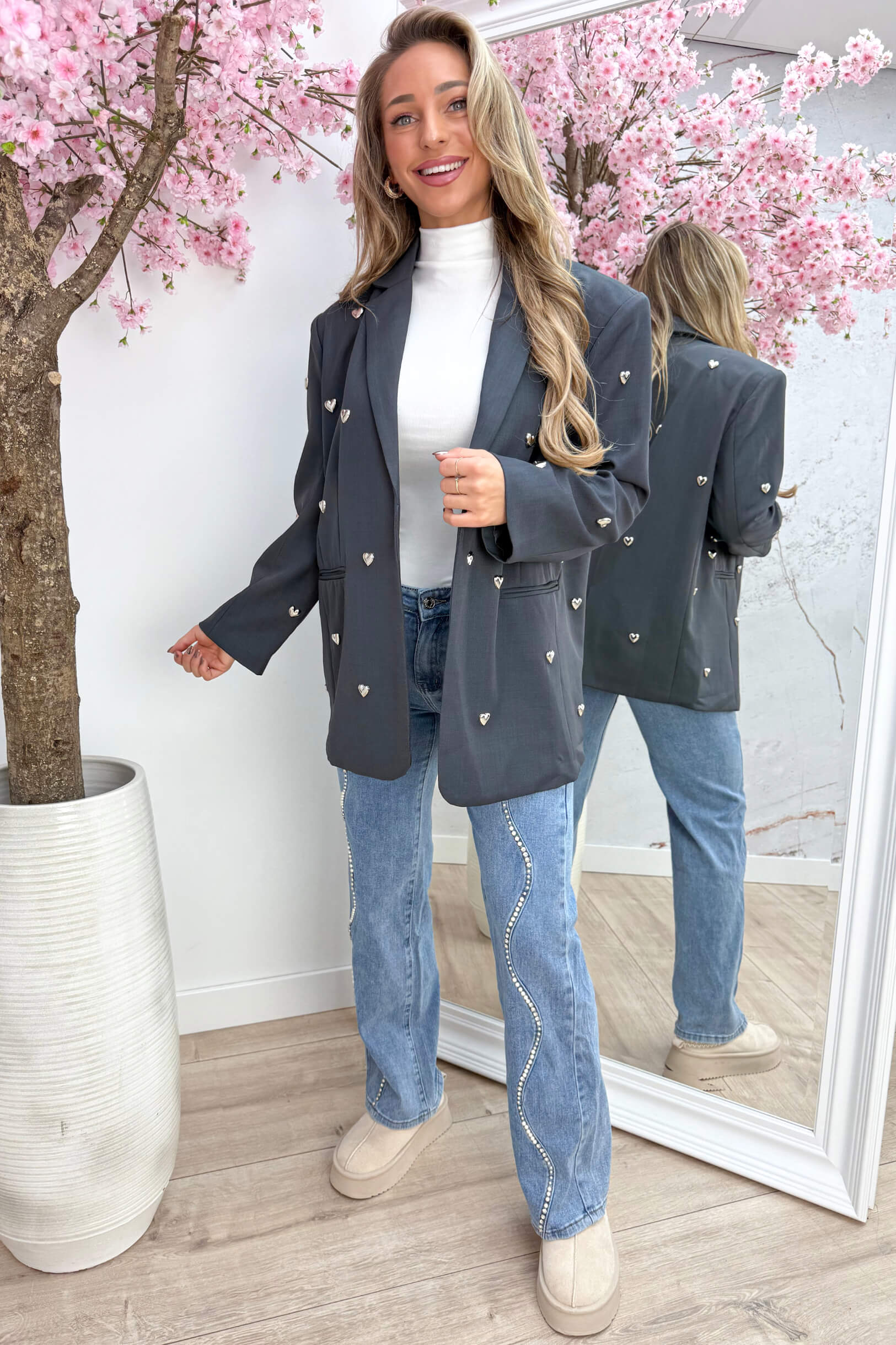 Silver hearts oversized blazer - Dk. grijs