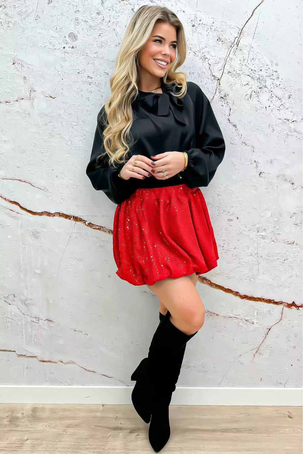 Falda de paillet de brillo brillante - rojo