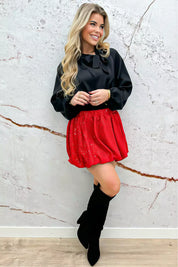 Falda de paillet de brillo brillante - rojo