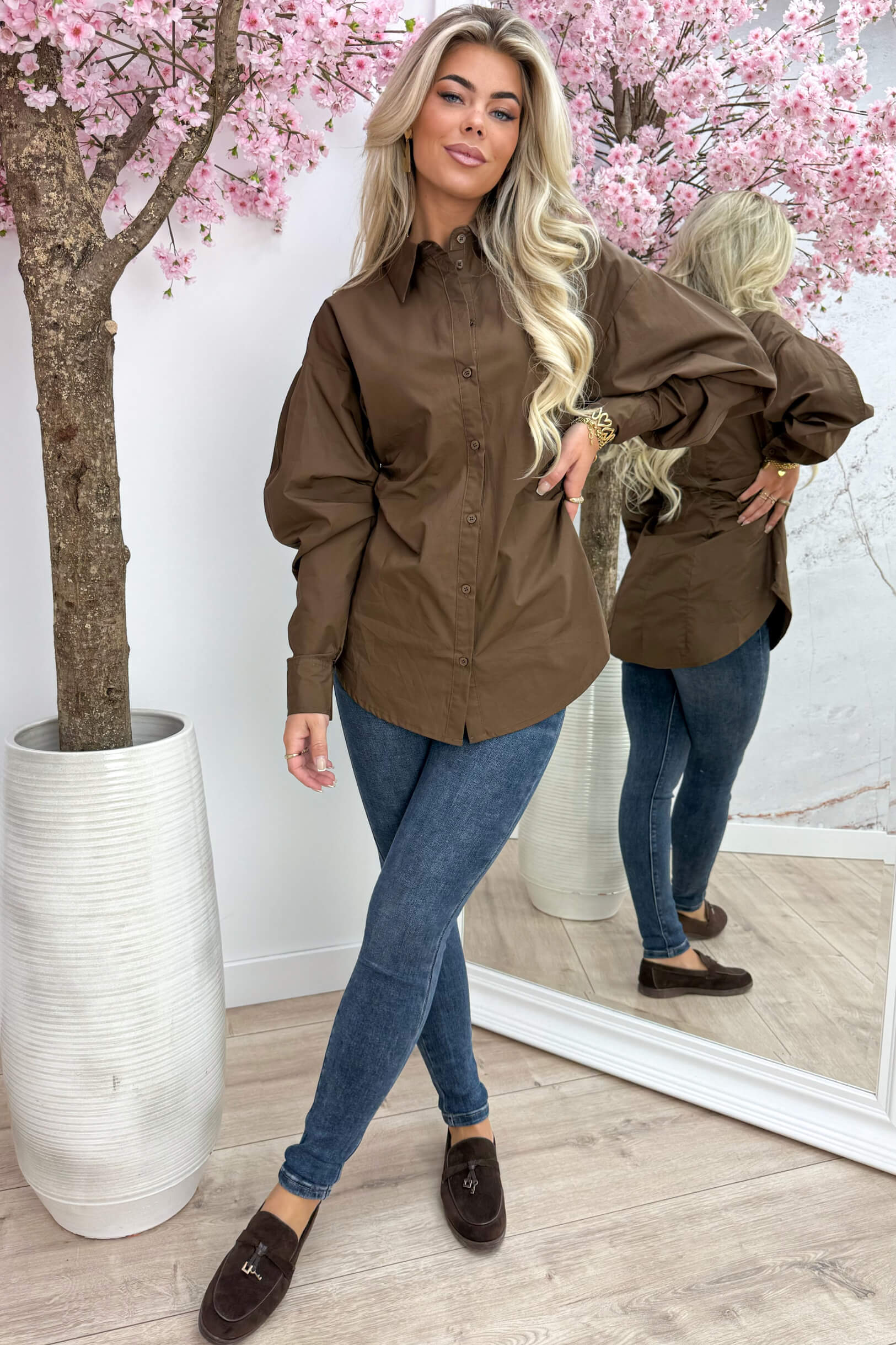 Smocked basic blouse - Bruin