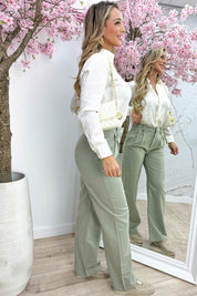 Basic button pantalon - Olijf