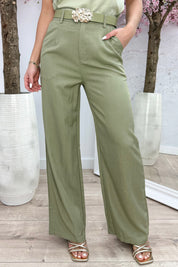 All about details belted pantalon - Olijf