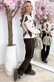 Winter mood checkered trui - Lollypop roze