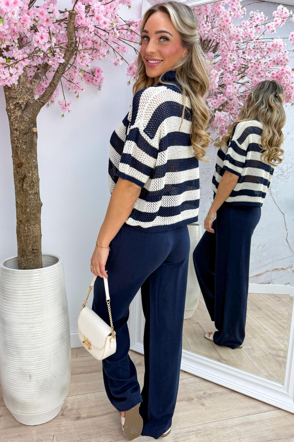 Striped crochet topje - Navy