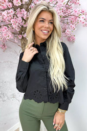 Wavy embroidery blouse - Zwart