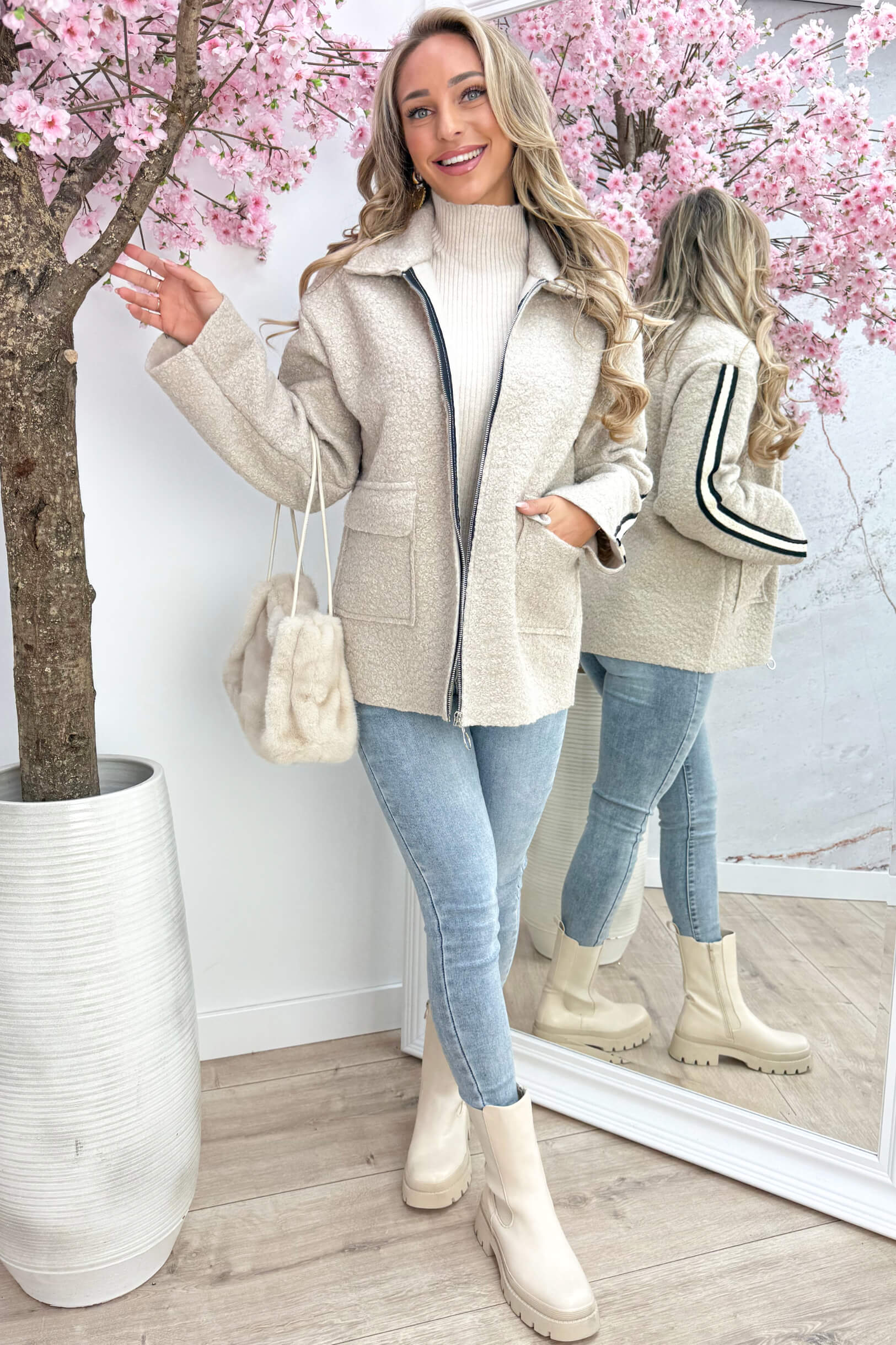 Teddy stripe jacket - Beige