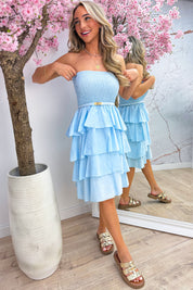 Marbella ruffle cotton dress - Sky blue