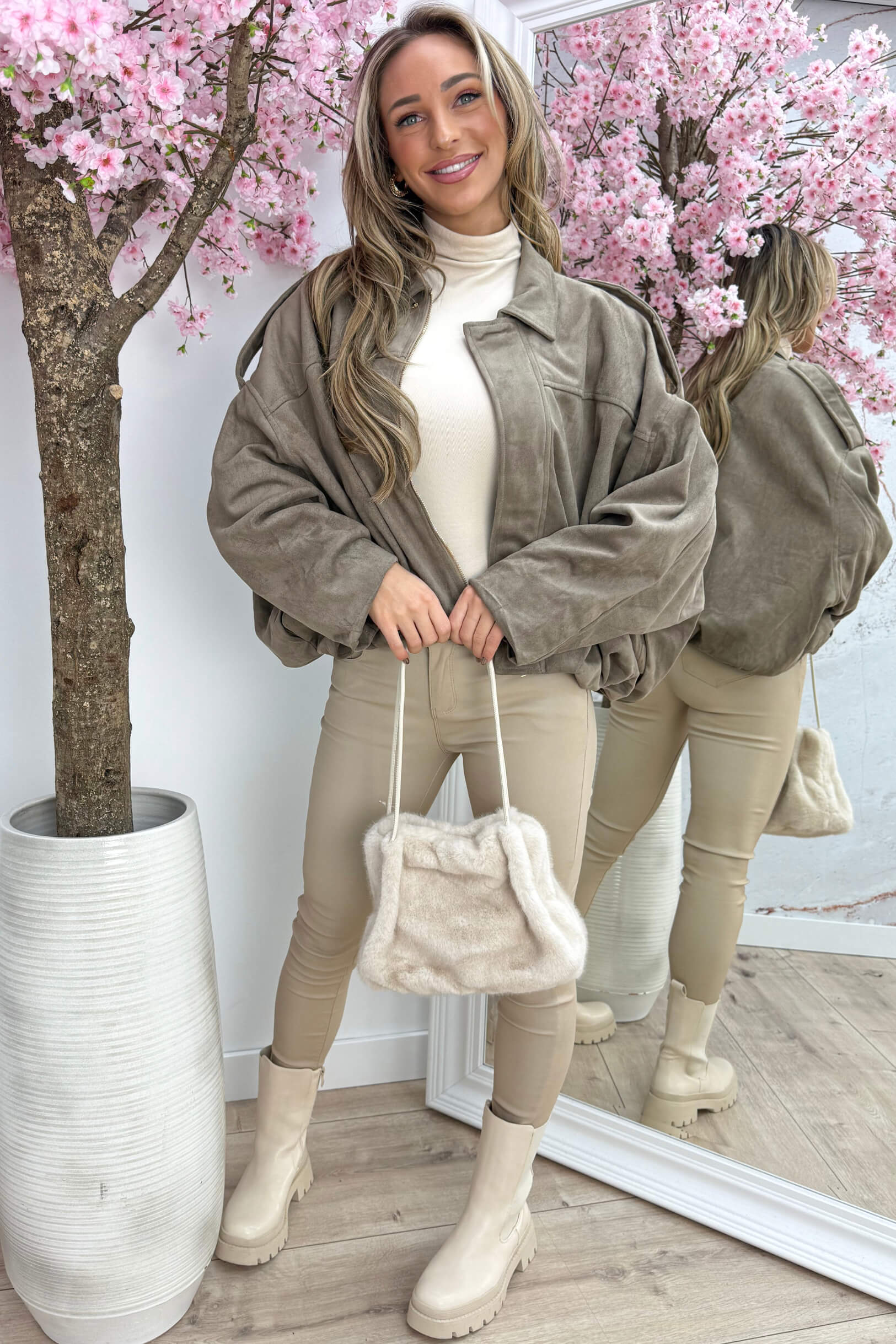 Autumn feelings suede look bomber - Taupe