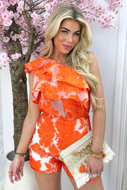 Flirty flower one shoulder topje - Oranje