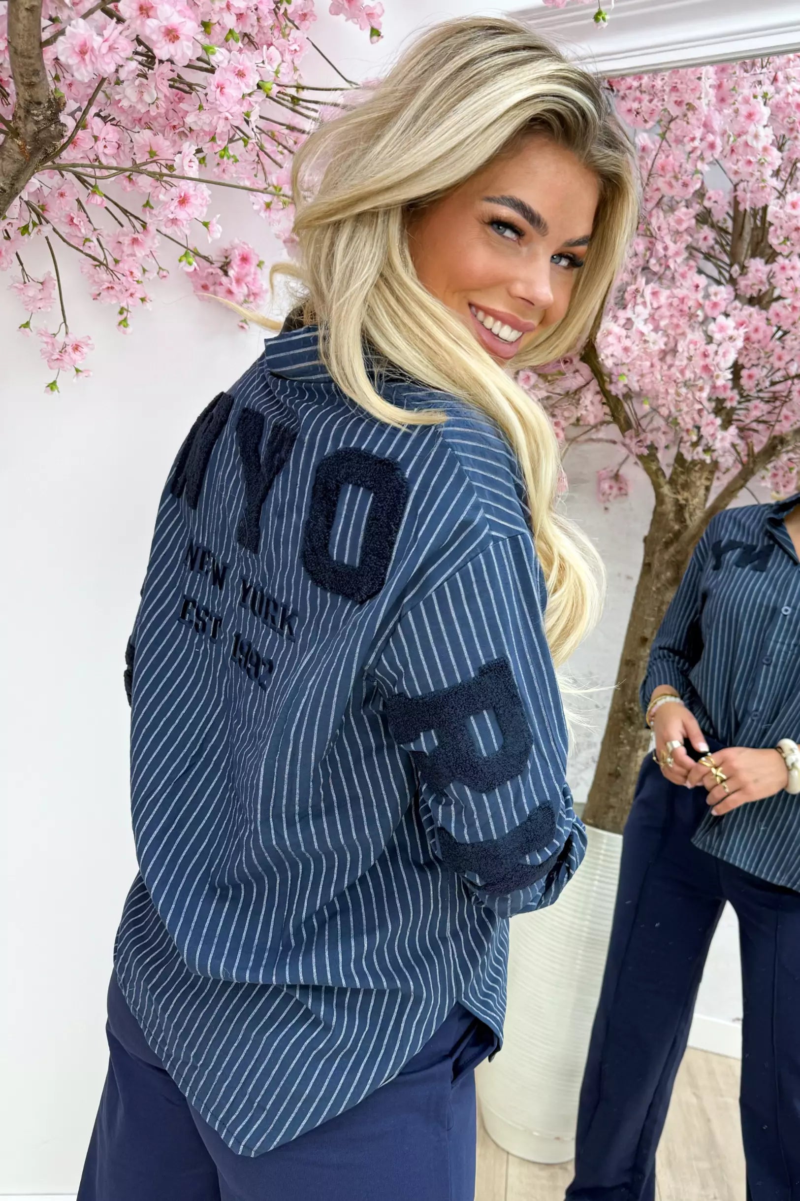 NY teddy stripe blouse - Navy