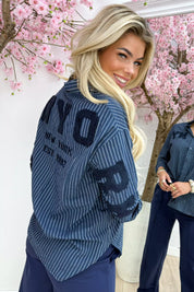 NY teddy stripe blouse - Navy