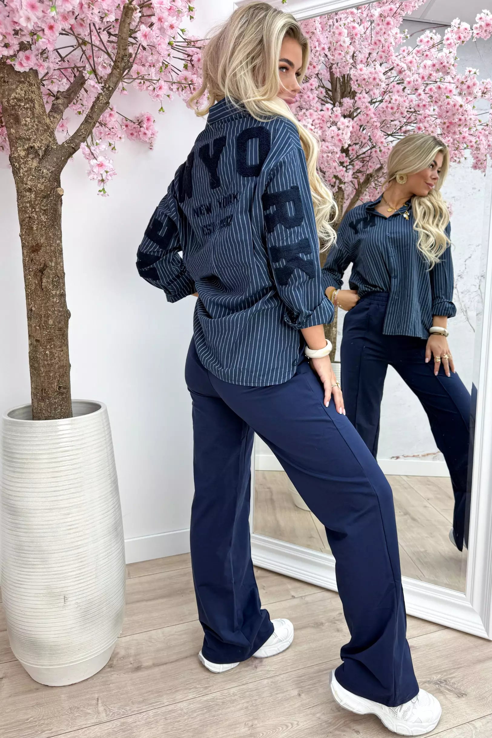 NY teddy stripe blouse - Navy