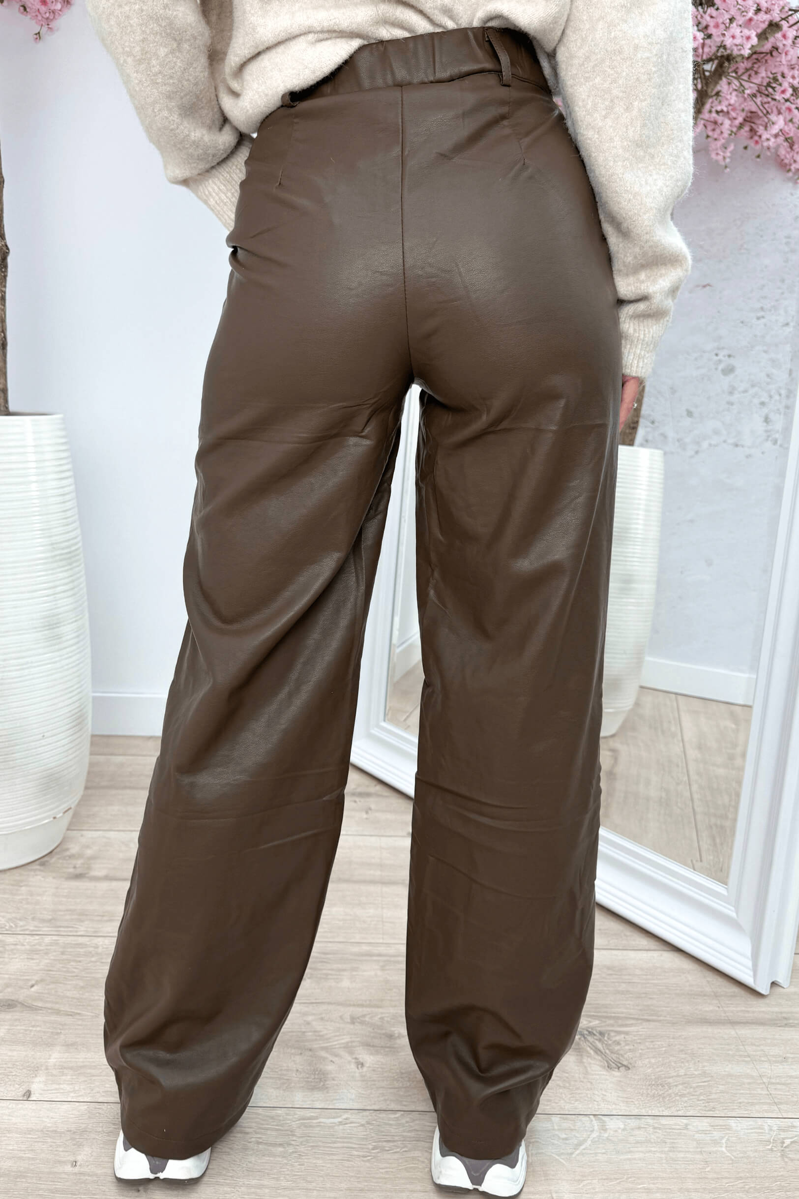 Leather look wide leg pants - Bruin