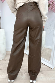 Leather look wide leg pants - Bruin