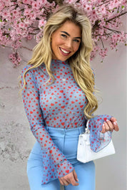 Hearts mesh topje - Sky blue