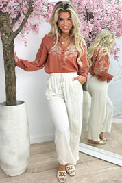 Embroidery lurex blouse - Koraal