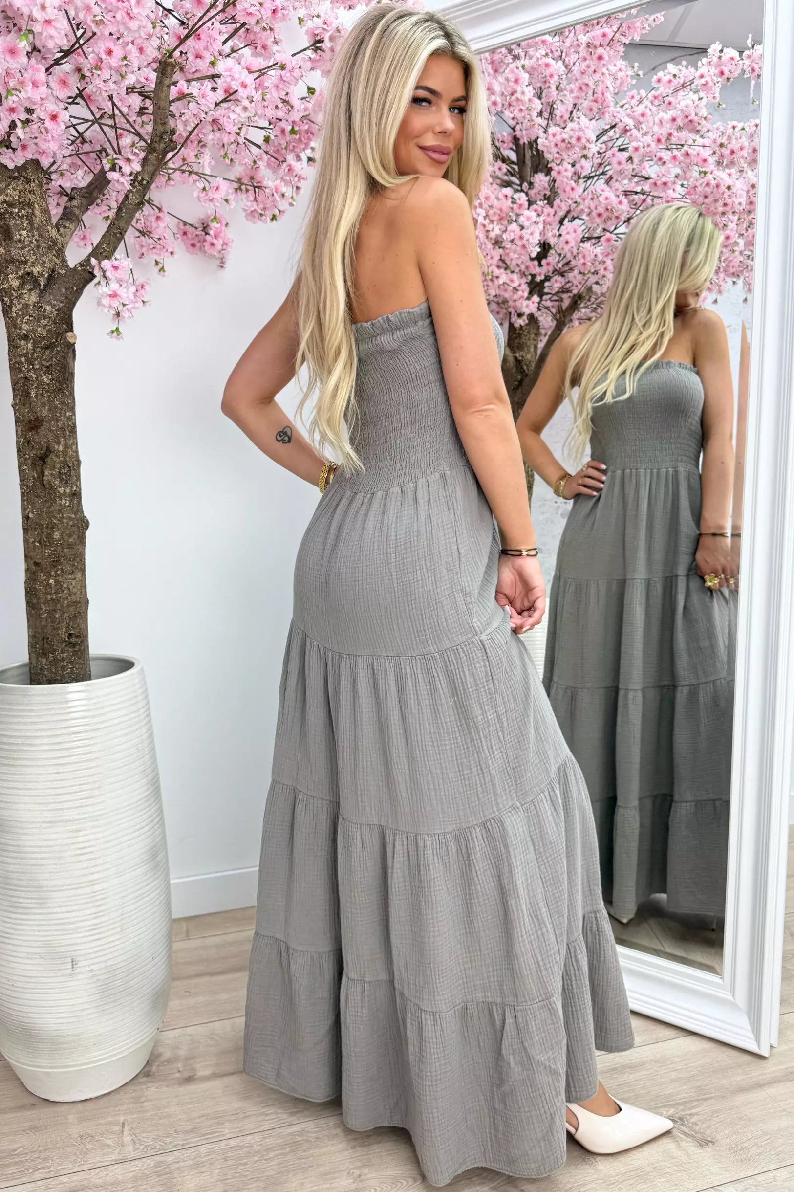 Robe de coton sans bretelles - Taupe du lieutenant