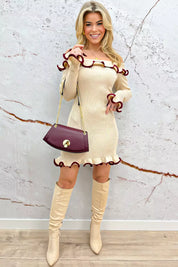 Cute ruffle off shoulder dress - Beige