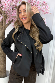 Cowgirl studded suede look jacket - Zwart