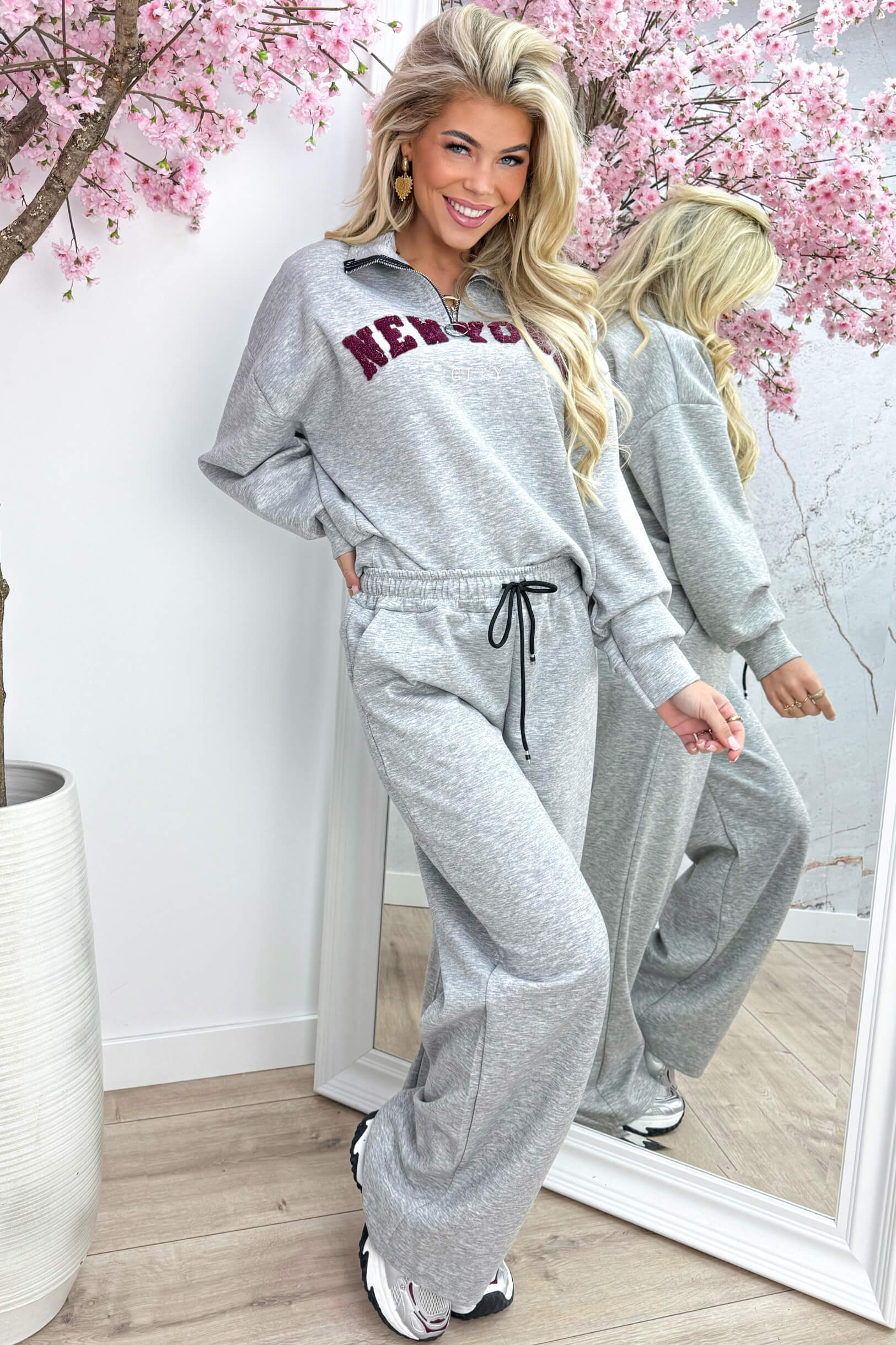 New york zipper comfy co-ord - Lt. grijs