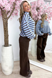 Stripe it up trui - Sky blue