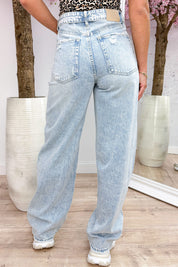 Fold over wide leg jeans (Queen Hearts) - Sky blue