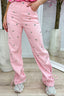 Silver hearts bow jeans - Roze