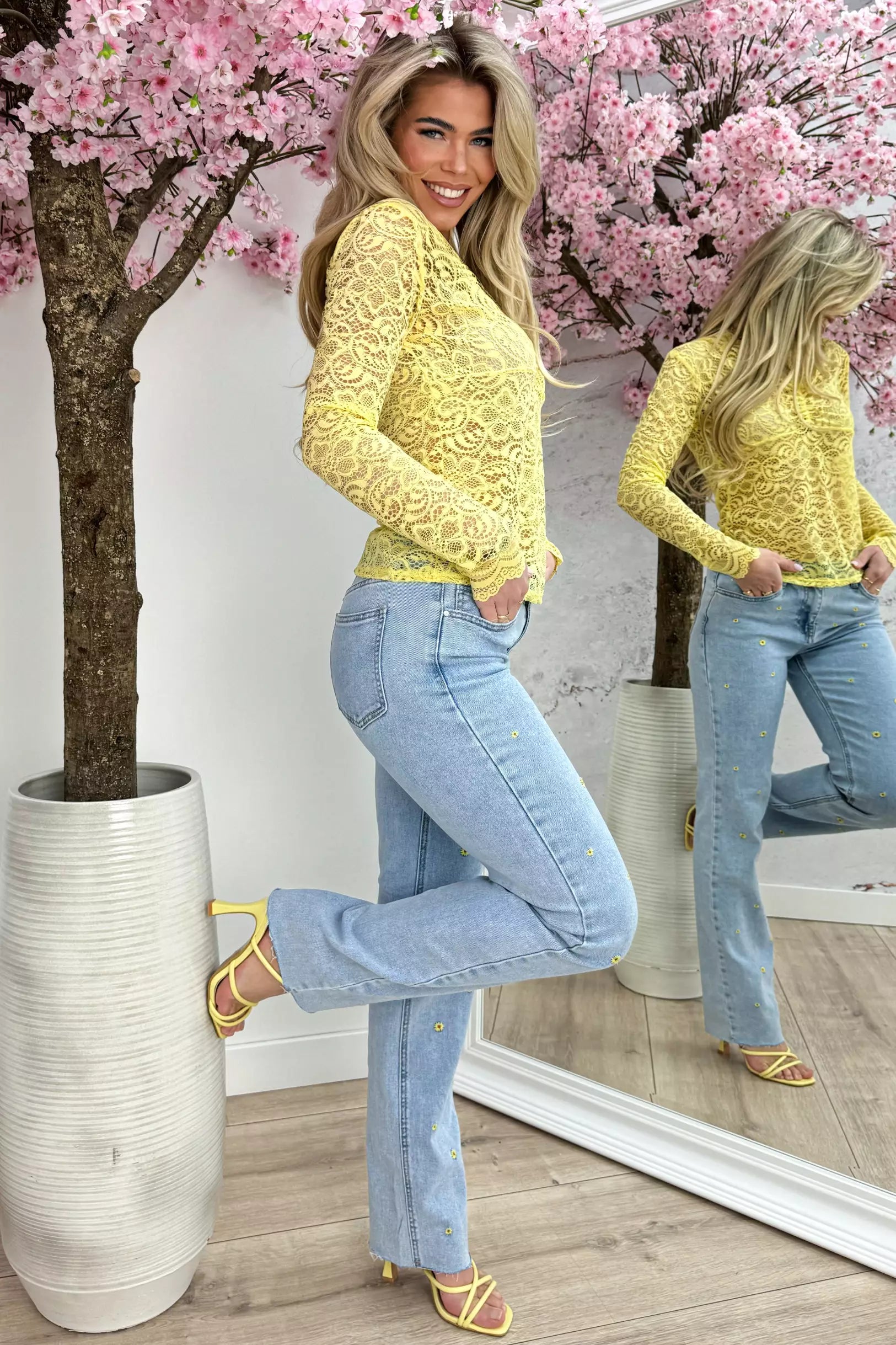 Flower lover lace topje - Geel