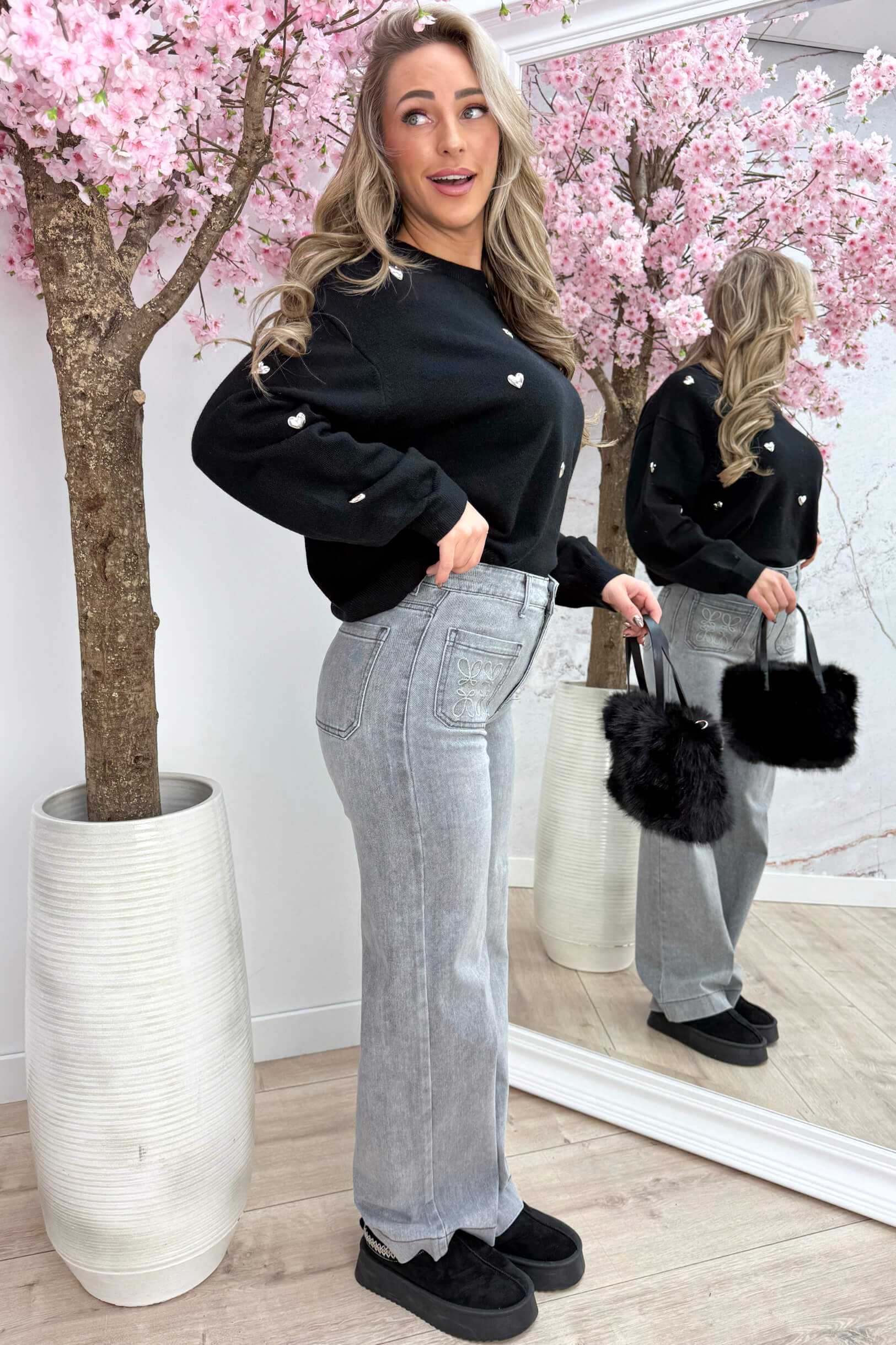 Silver hearts trui - Zwart