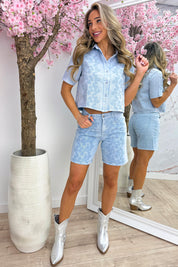 Stitched with love denim blouse - Sky blue