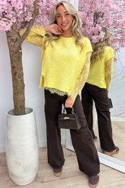 Two in one lace trui - Geel
