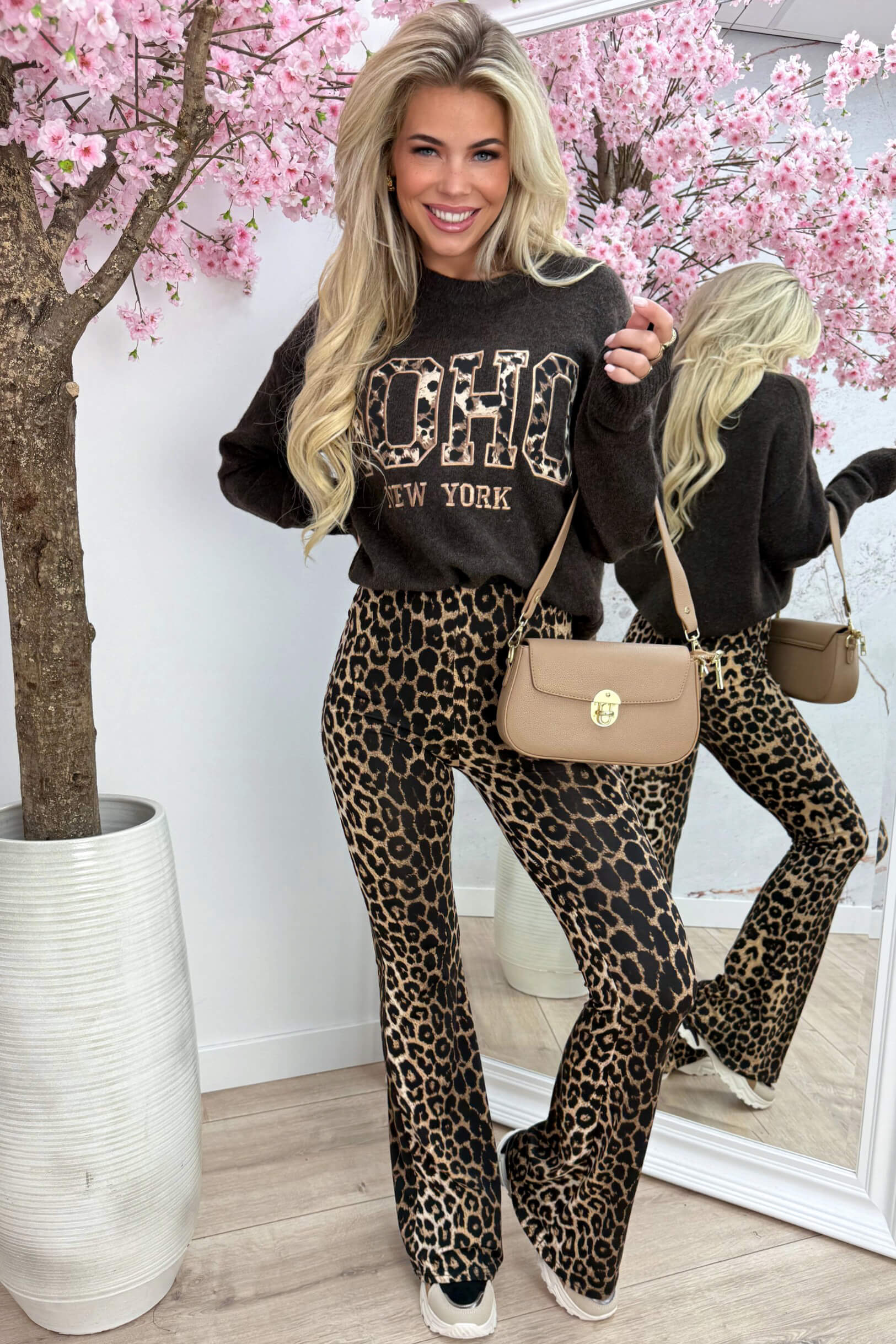 Soft knitted leopard soho trui - Bruin