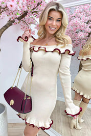 Cute ruffle off shoulder dress - Beige