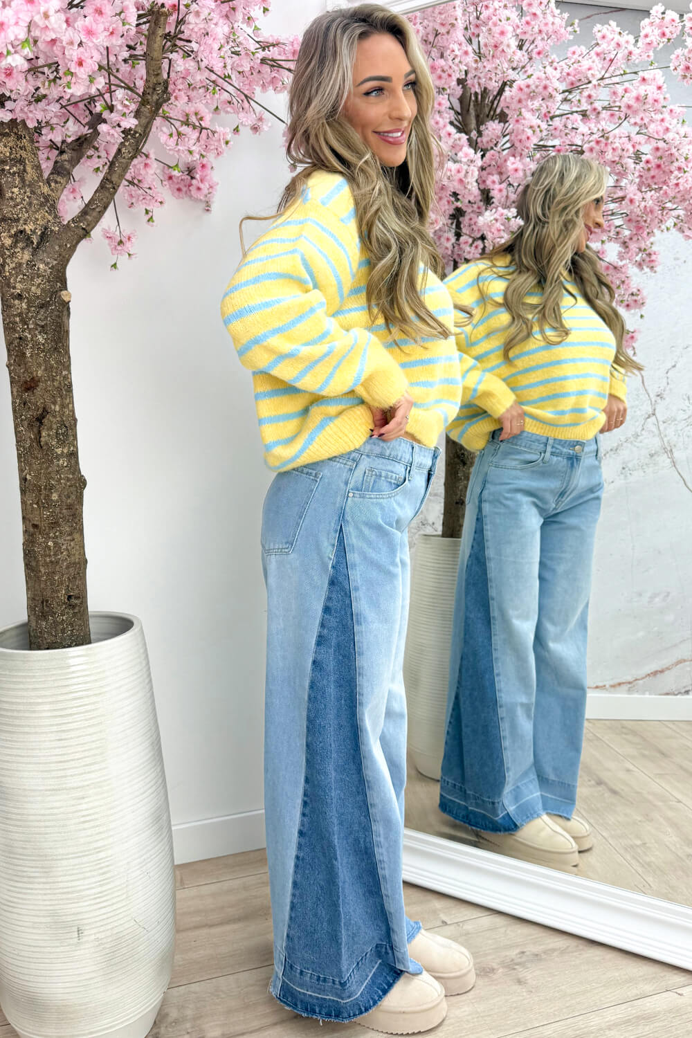 Happy stripes trui - Geel