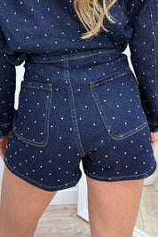 Studded denim skort - Navy