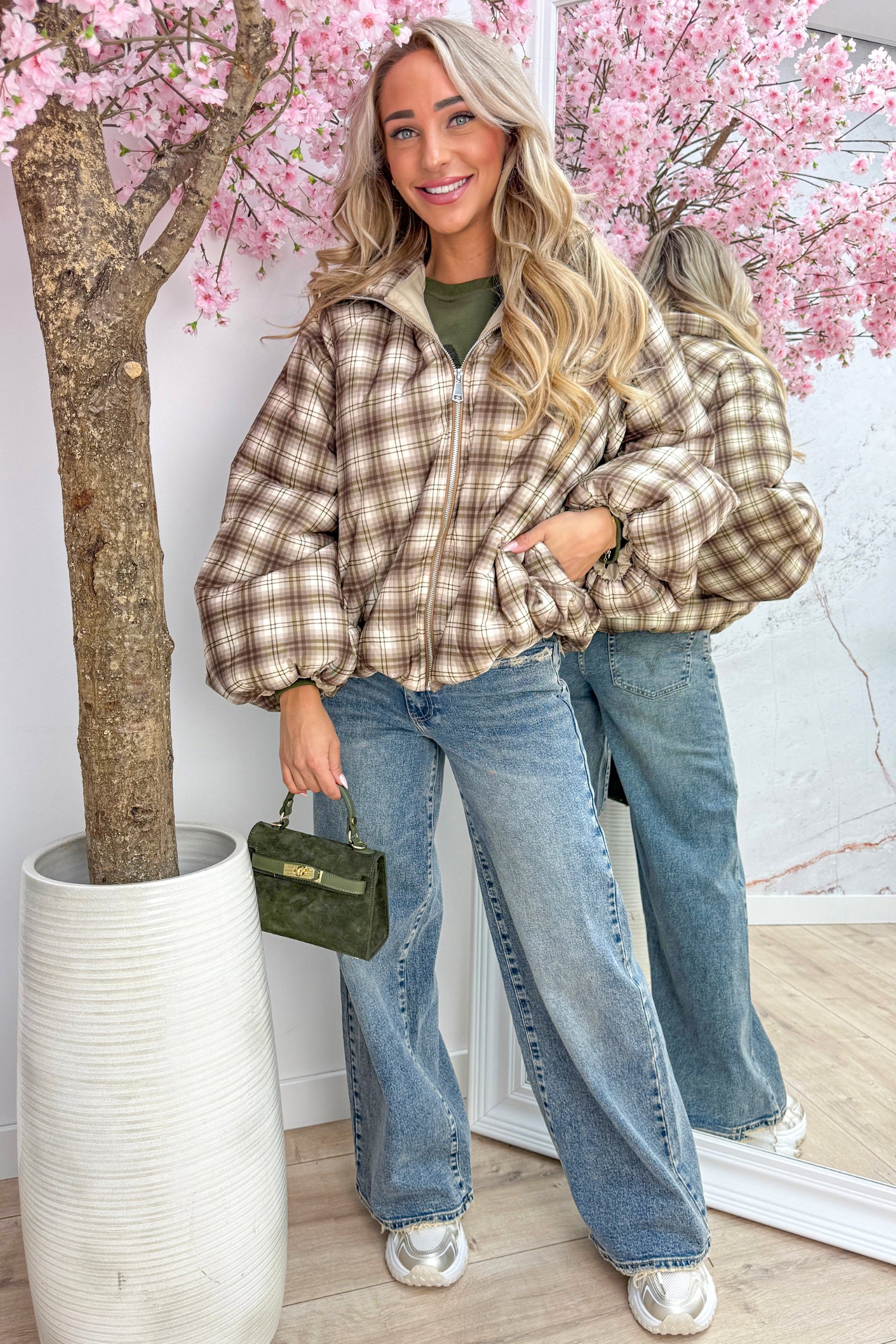 Classic checkered bomber - Taupe