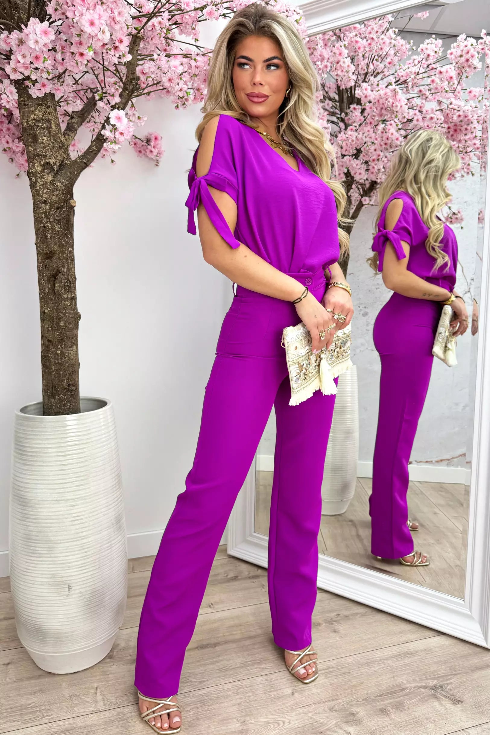 Open Shoulder Top - Purple
