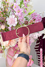 Suede look glitter stretch riem - Bordeaux