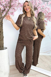 Lovely paillets topje - Bruin