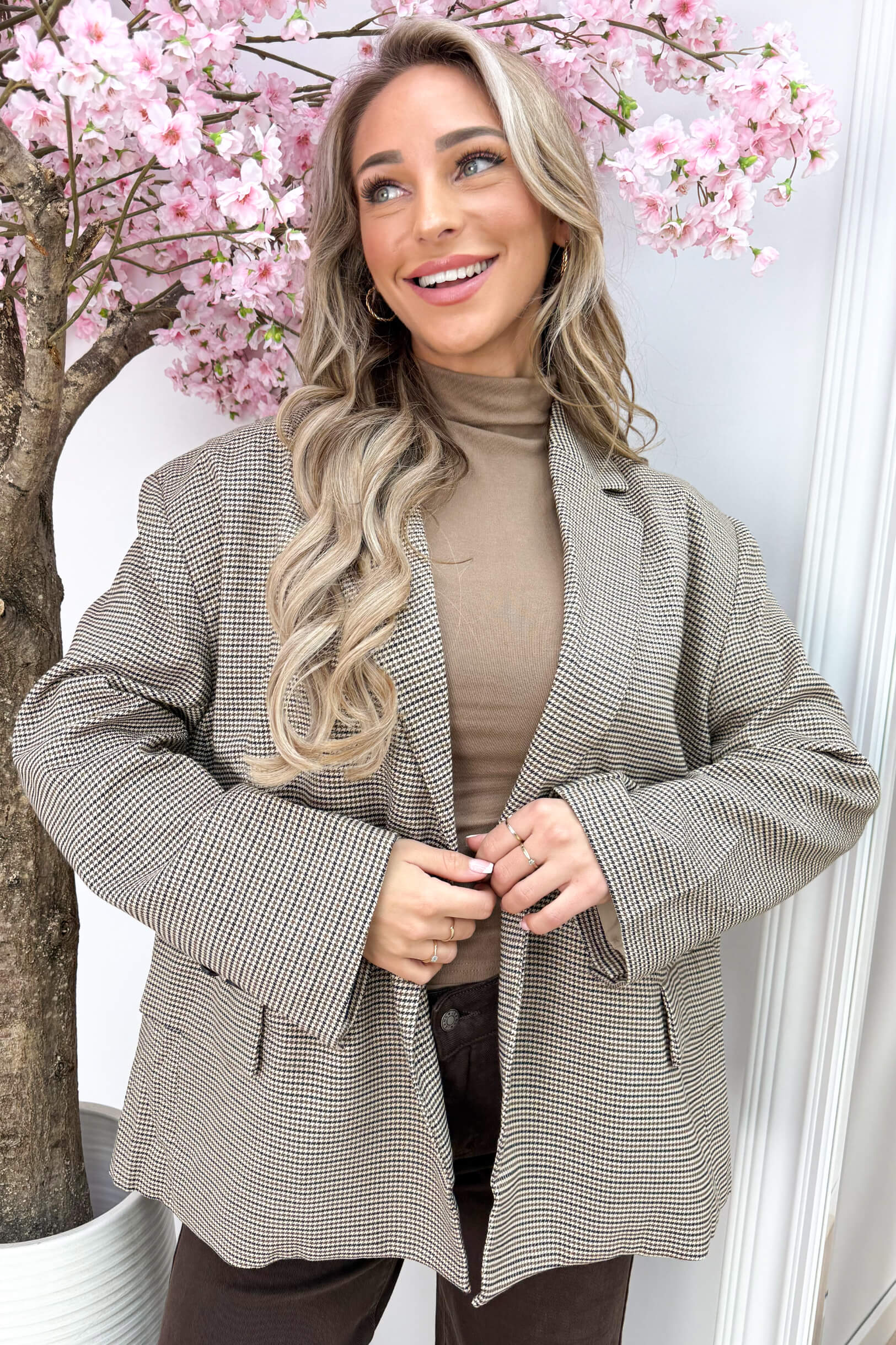 Oversized checkered blazer - Beige