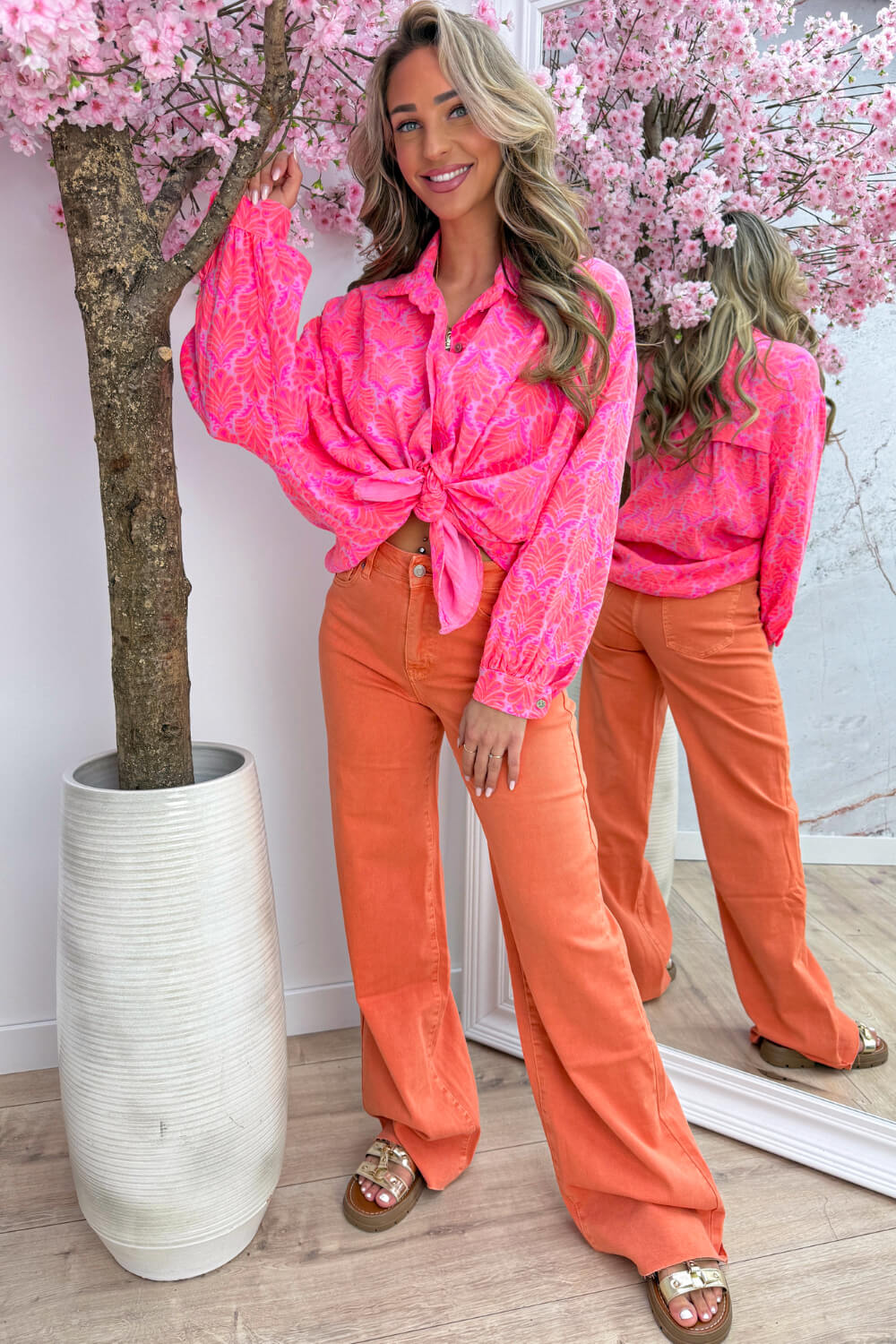 Seashell cotton blouse - Lollypop roze