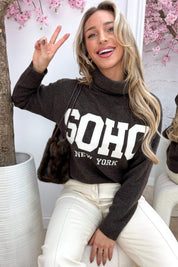 Soft knitted soho coll trui - Bruin