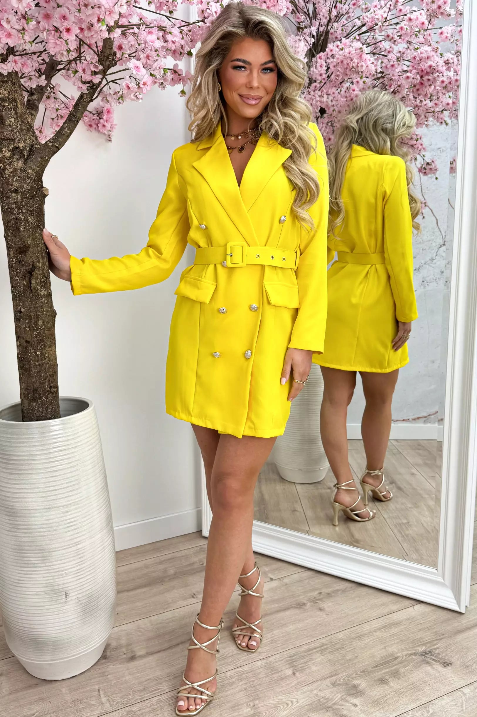 Button blazer dress - Geel