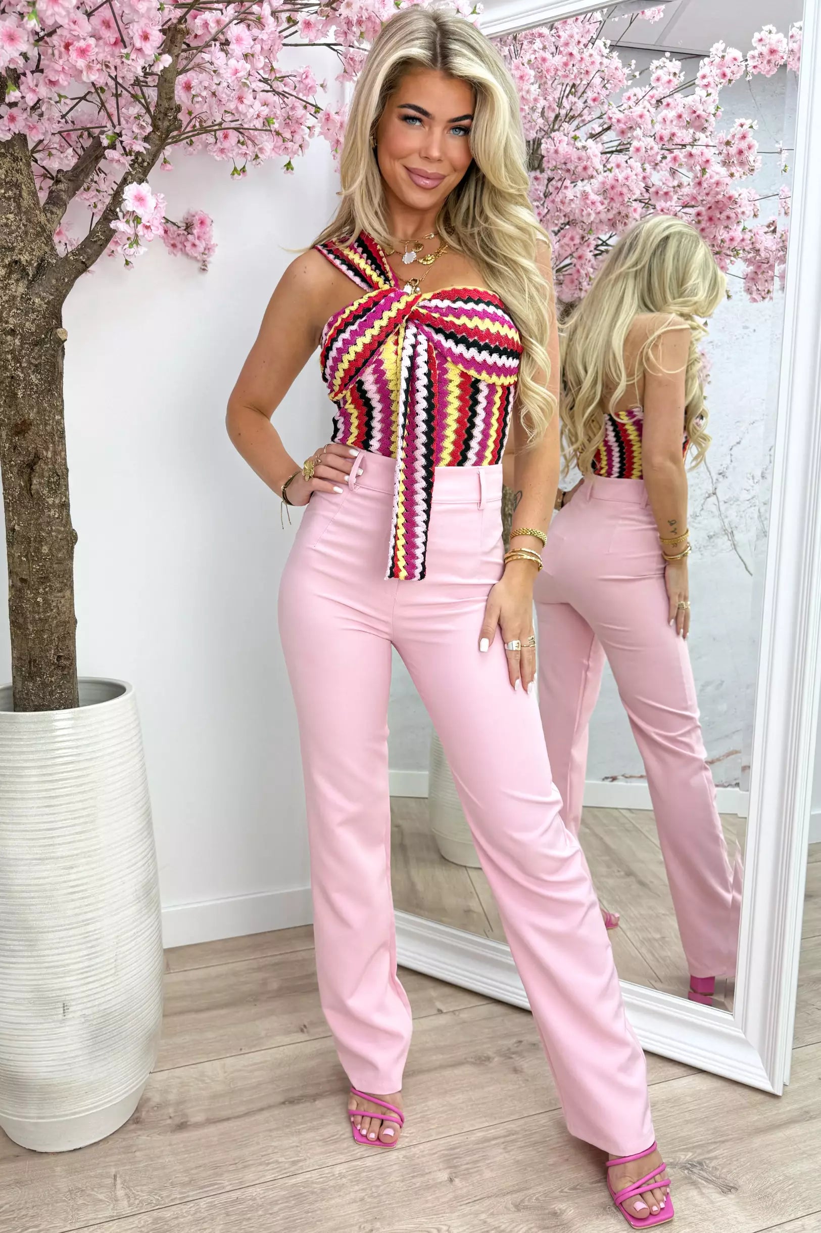 Zigzag bow topje - Fuchsia
