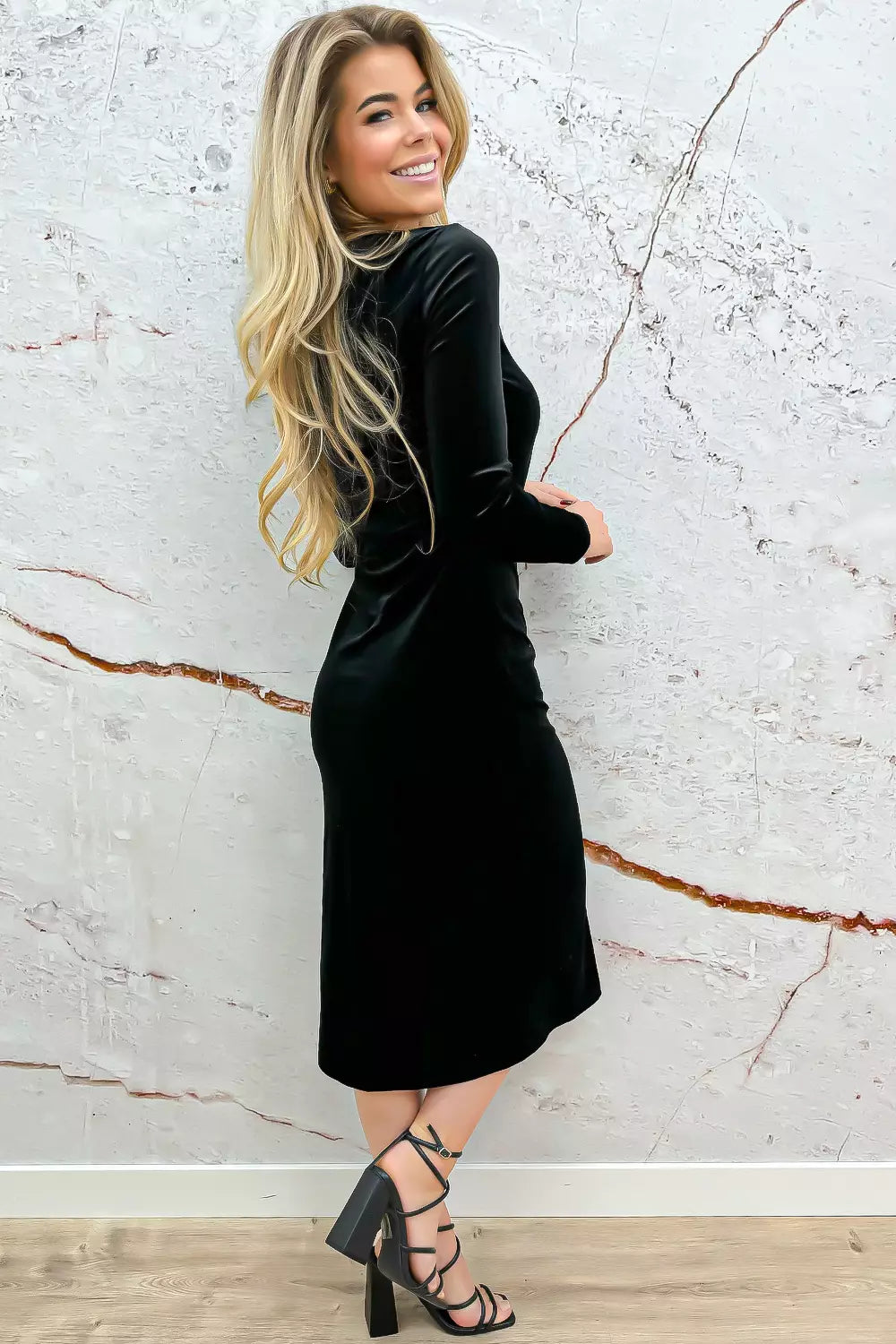 Squared velvet dress - Zwart