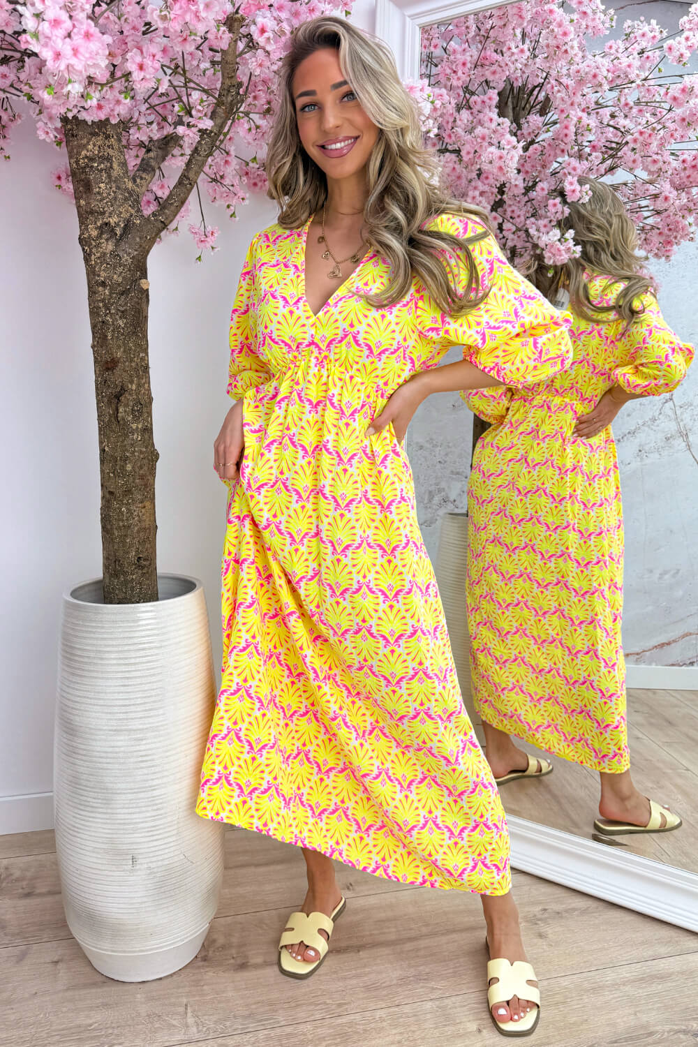 Seashell cotton dress - Geel