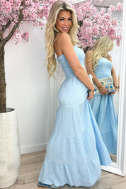 Strapless cotton maxi dress - Sky blue