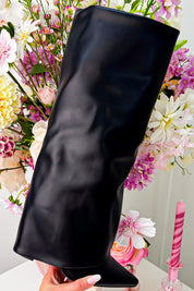 Leather look chic overlap heels - Zwart
